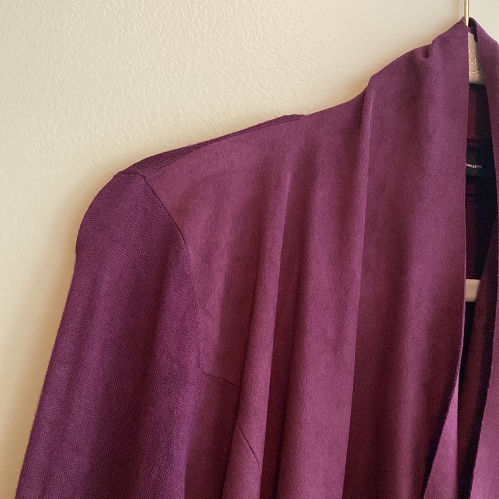 INC Waterfall Faux Suede front and Ribbed Back Open Cardigan - Picture 2 of 7